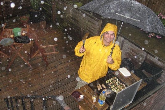 Grilling shop in rain