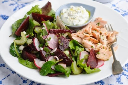 Summer beetroot and trout salad recipe