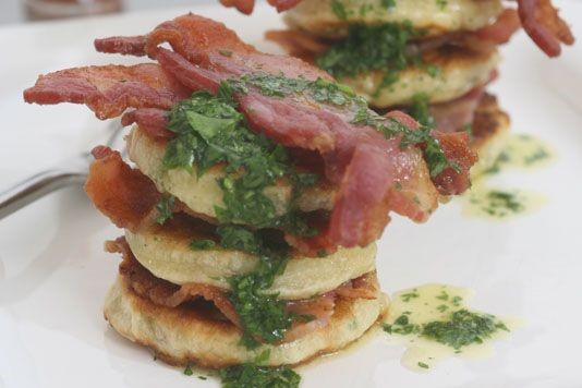 Crispy bacon with mushroom pancakes recipe