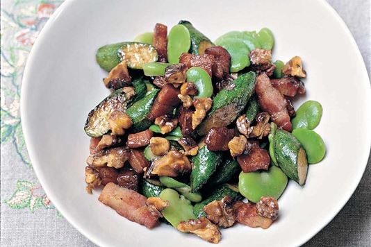 Broad bean, courgette and pancetta salad recipe