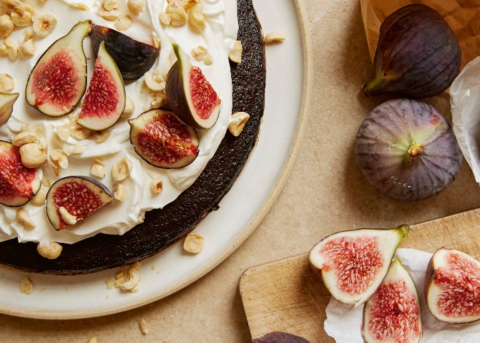 Olive oil chocolate cake with figs and hazelnuts recipe