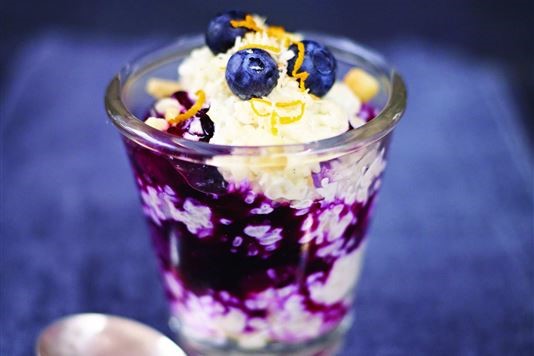 Natalie Coleman's coconut rice pudding with blueberries recipe