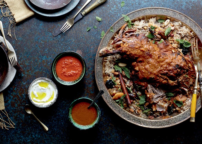 Slow-cooked lamb shoulder with spiced rice recipe