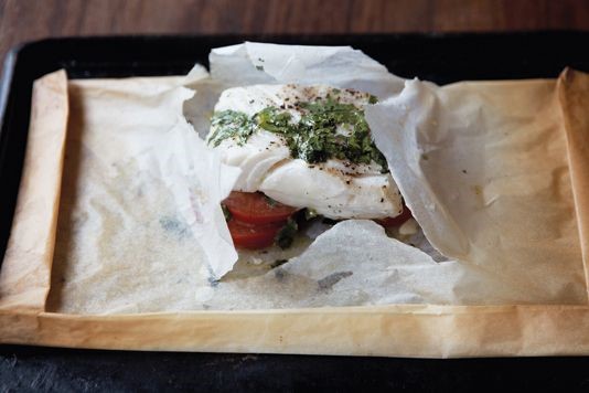 Cod, coriander, tomato & garlic parcels recipe