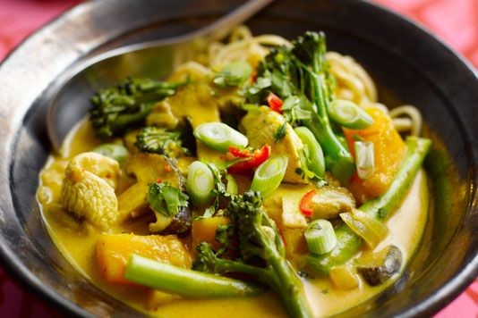 Thai-style chicken and coconut broth recipe