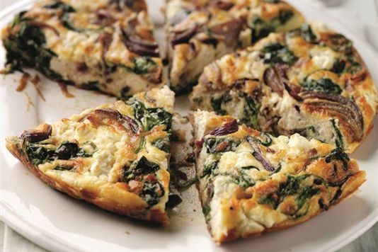 Feta, spinach and caramelised onion omelette recipe