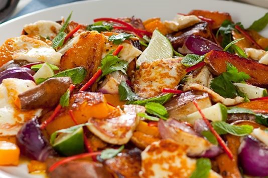 Halloumi with butternut squash, sweet potatoes and chilli recipe