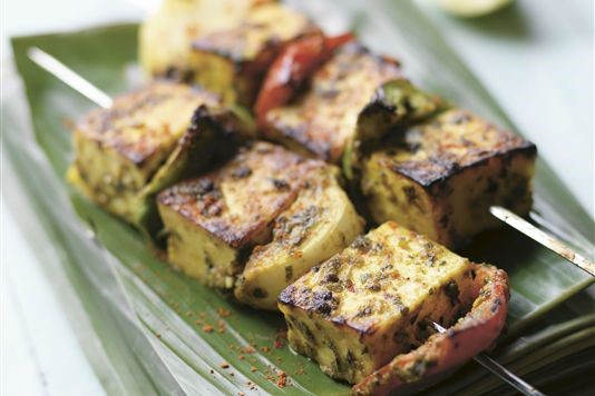 Griddled spicy paneer skewers recipe