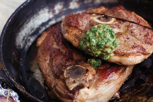 Pan-roasted lamb leg chops with herb butter recipe