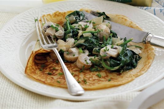 Rachel Allen's spinach and mushroom pancakes recipe