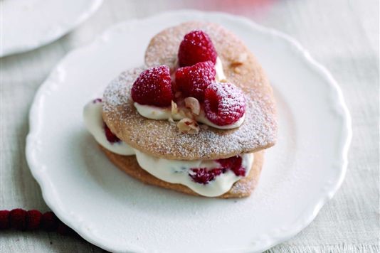 Hazelnut thins with crushed raspberries and strawberries recipe