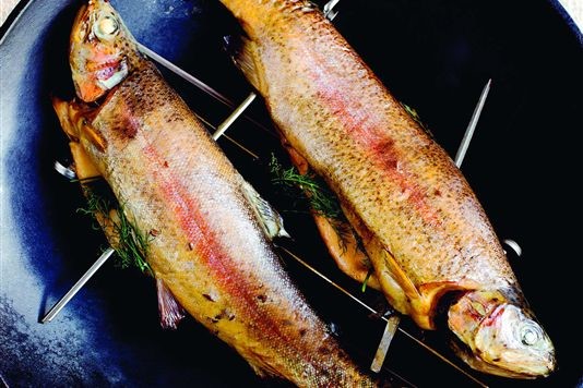 Wok-smoked trout with dill recipe