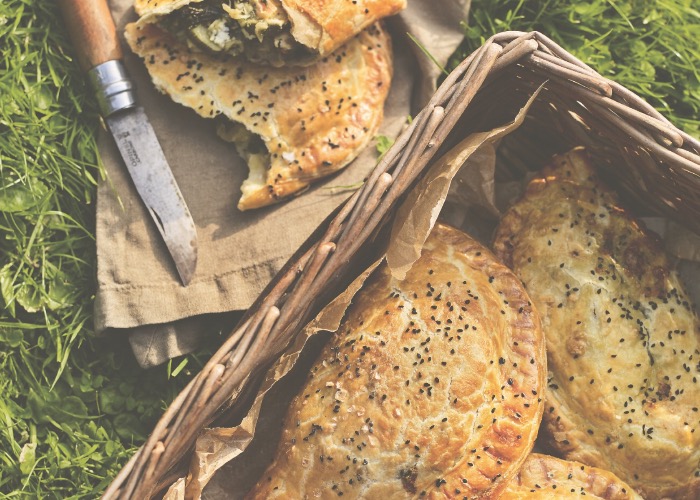 Courgette, chard, basil, parsley and goat’s cheese pasty recipe