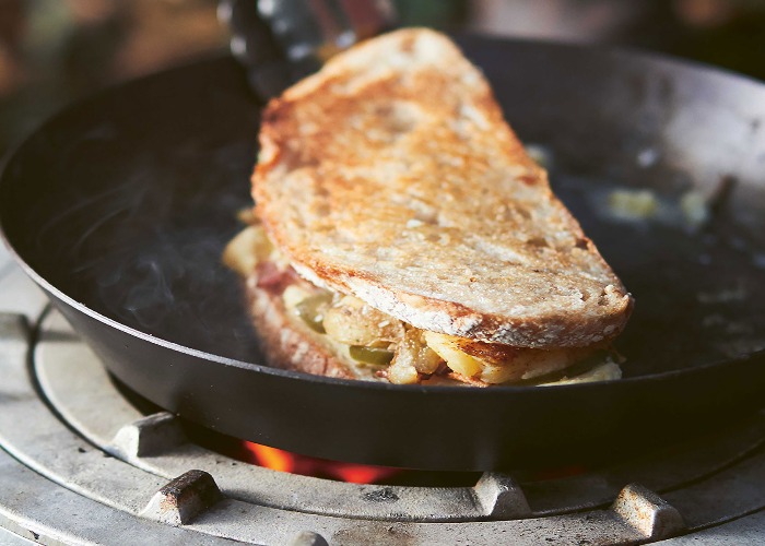 Fried cheese toasties with potato, bacon and pickled jalapeños recipe