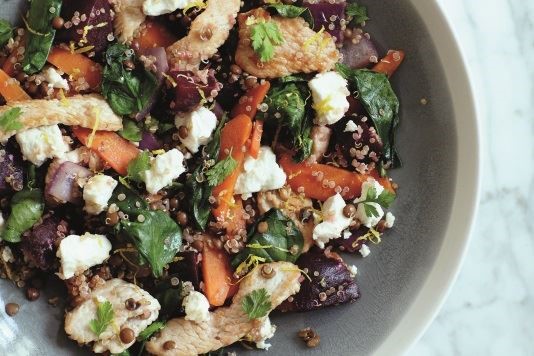 Feta, turkey and warm lentil salad recipe