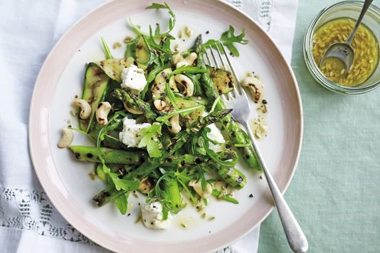 Griddled courgette and asparagus salad with feta recipe