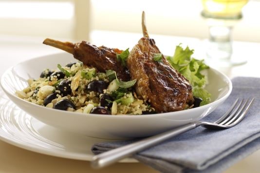 Griddled harissa lamb with blueberries recipe