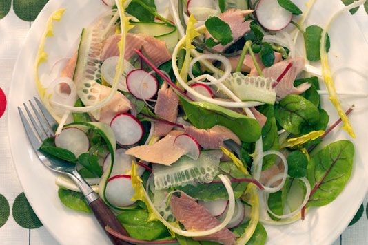 Hot smoked trout salad recipe