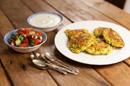 Indian spiced courgette chickpea fritters