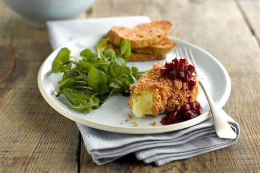 Fried brie with beetroot relish and bruschetta recipe
