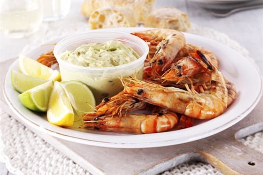 Griddled prawns with guacamole recipe
