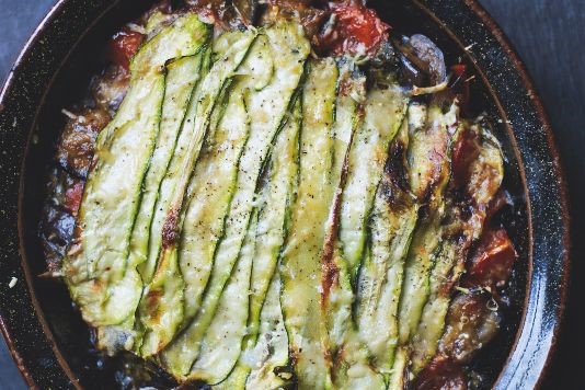 Aubergine, courgette and basil gratin
