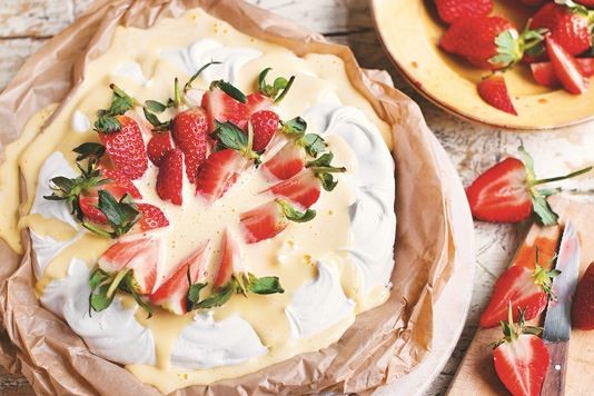 Two Greedy Italians meringue with zabaglione and strawberries recipe 