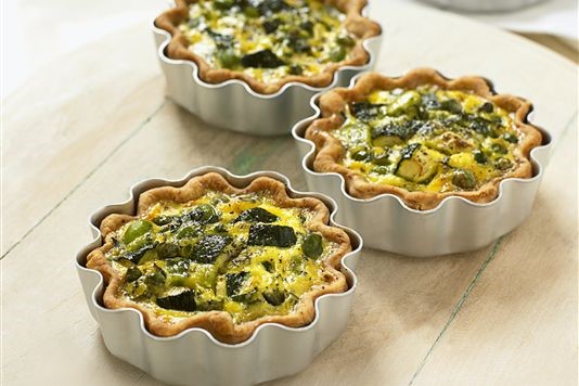 Courgette, broad bean and pea quiches recipe