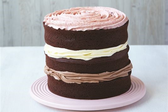 Neapolitan chocolate fudge cake recipe