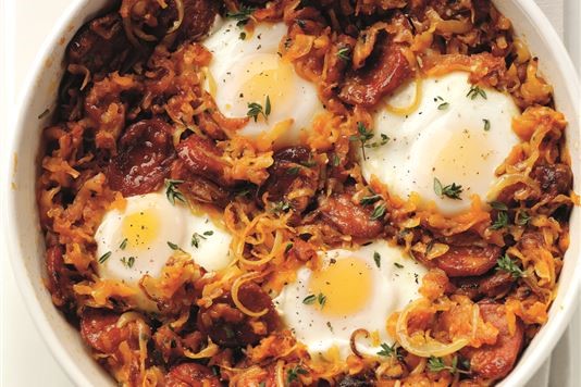 One pan rosti with chorizo and eggs recipe