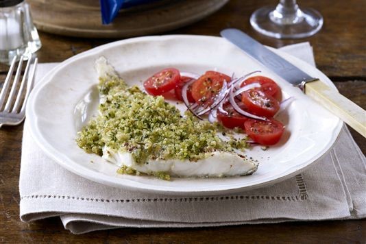 Pollock with classic cheddar and herb crust recipe