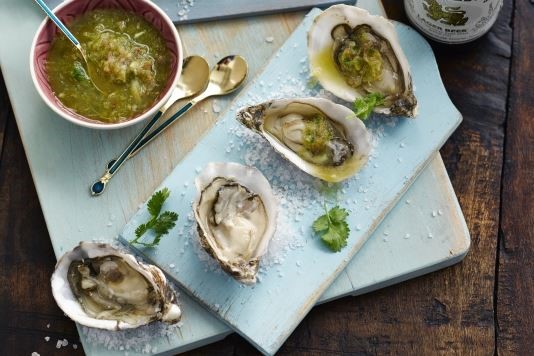 Oysters with green nam jim sauce recipe