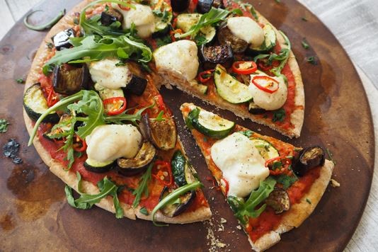 Roasted vegetable and cashew nut pizza recipe