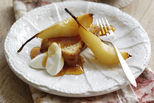 Roast pears and olive oil cake recipe