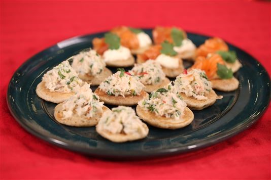 Spiced blinis with smoked salmon and tom yum coke recipe