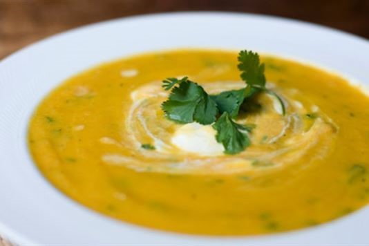 Roast carrot and fennel soup with fennel flatbreads recipe