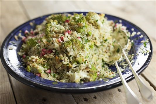 Roasted romanesco tabbouleh with nuts recipe