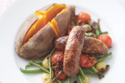 Caramelised veggies and sausages recipe
