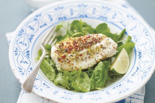 Roast monkfish with olives and capers recipe