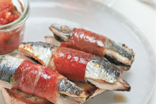 Michel Roux Jr's grilled sardines with ham and basil recipe 