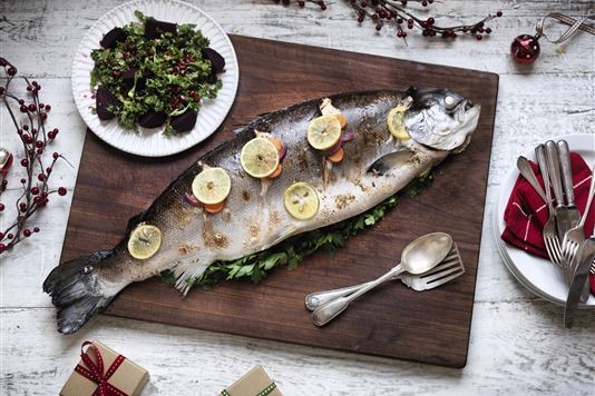 Roast salmon with beetroot, kale and pomegranate salad recipe