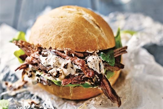 Slow-cooked beef buns with smoked chilli sour cream recipe