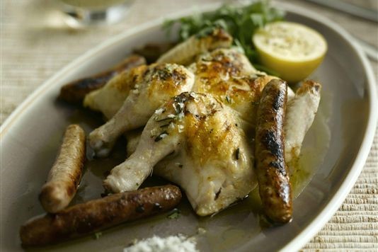 Marco Pierre White's spatchcocked chicken with chipolatas recipe
