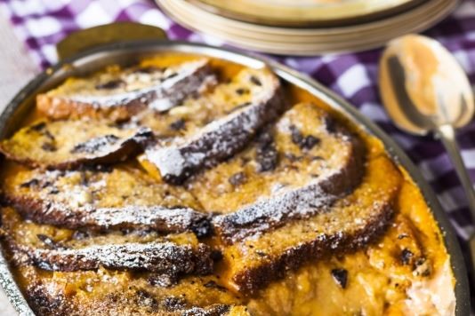 Sweet potato and chocolate panettone 'bread' and butter pudding recipe
