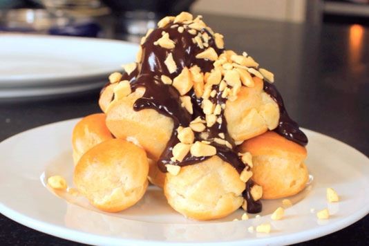 Chocolate and caramel profiteroles recipe